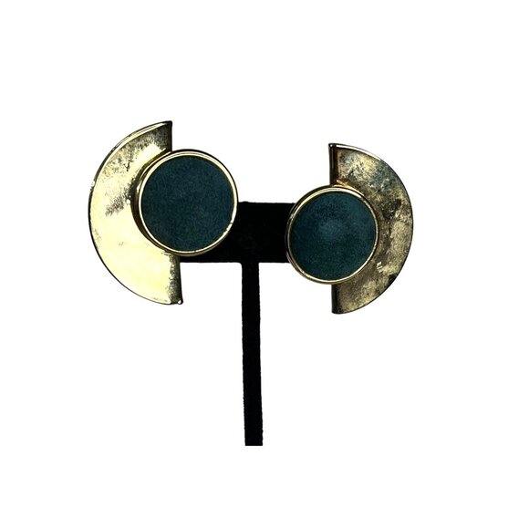 Gold Toned Half Moon & Green Clip On Earrings NWT VTG Sears Roebuck? 1980s - Picture 4 of 13